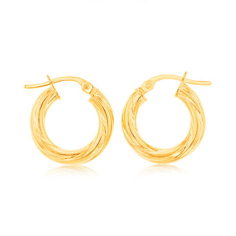 9ct Yellow Gold 10mm Small Twist Hoop Earrings