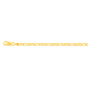 9ct Yellow Gold 1:3 Figaro 80Gauge 27cm Anklet