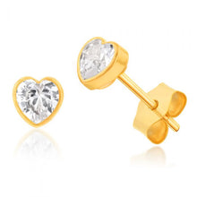 Load image into Gallery viewer, 9ct Yellow Gold Bezel Set Heart Shape Cubic Zirconia Stud Earrings