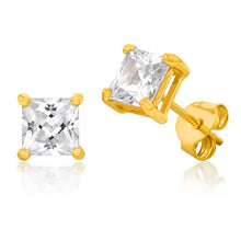Load image into Gallery viewer, 9ct Yellow Gold Princess Cut Cubic Zirconia 5mm Stud Earrings