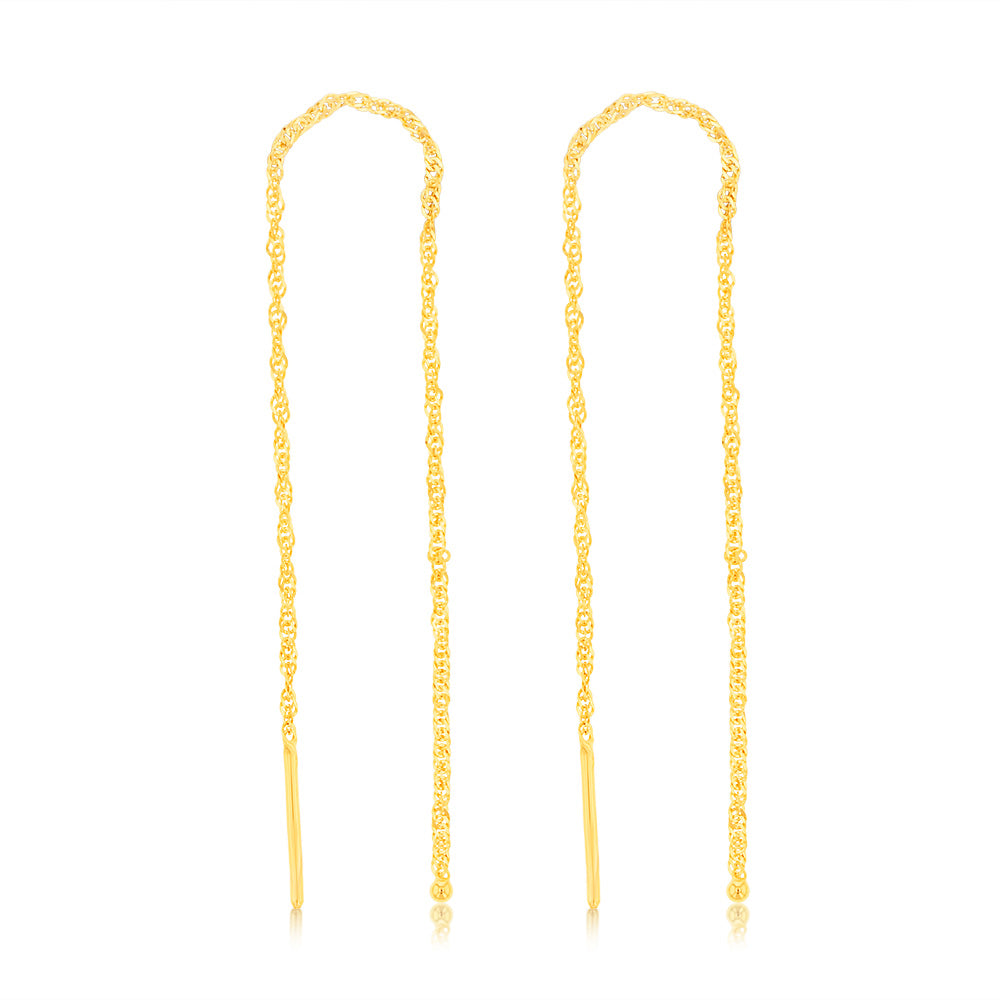 9ct Yellow Gold Singapore Chain Threader Drop Earrings