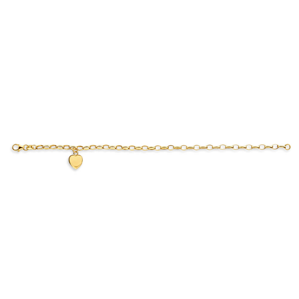 9ct Yellow Gold Silverfilled Heart Charm Belcher 19cm Bracelet
