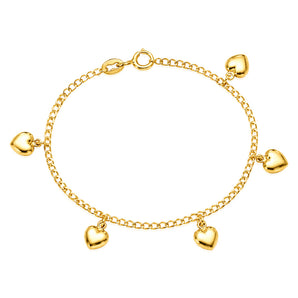 9ct Yellow Gold Silver Filled Heart Drop 19cm Curb Bracelet