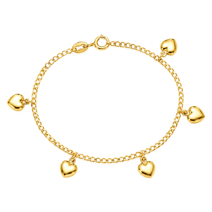 9ct Yellow Gold Silver Filled Heart Drop 19cm Curb Bracelet