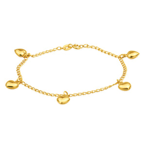 9ct Yellow Gold Silver Filled Heart Drop 19cm Curb Bracelet