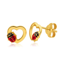 Load image into Gallery viewer, 9ct Yellow Gold Ladybird Heart Stud Earrings