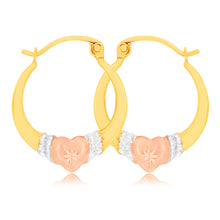 Load image into Gallery viewer, 9ct Yellow Gold, White Gold &amp; Rose Gold Love Hoop Earrings