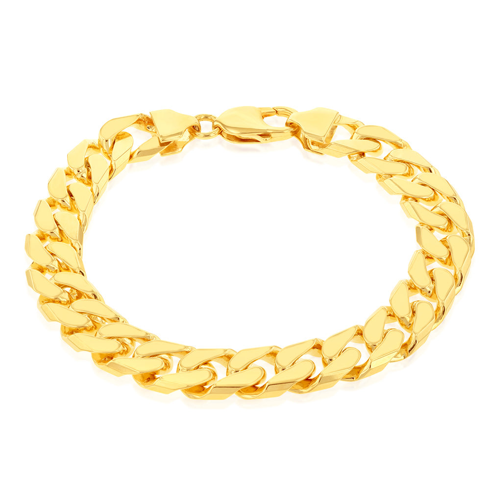 9ct Yellow Gold Heavy Curb Bevelled Flat 23cm Bracelet in 350 gauge Parrot Clasp