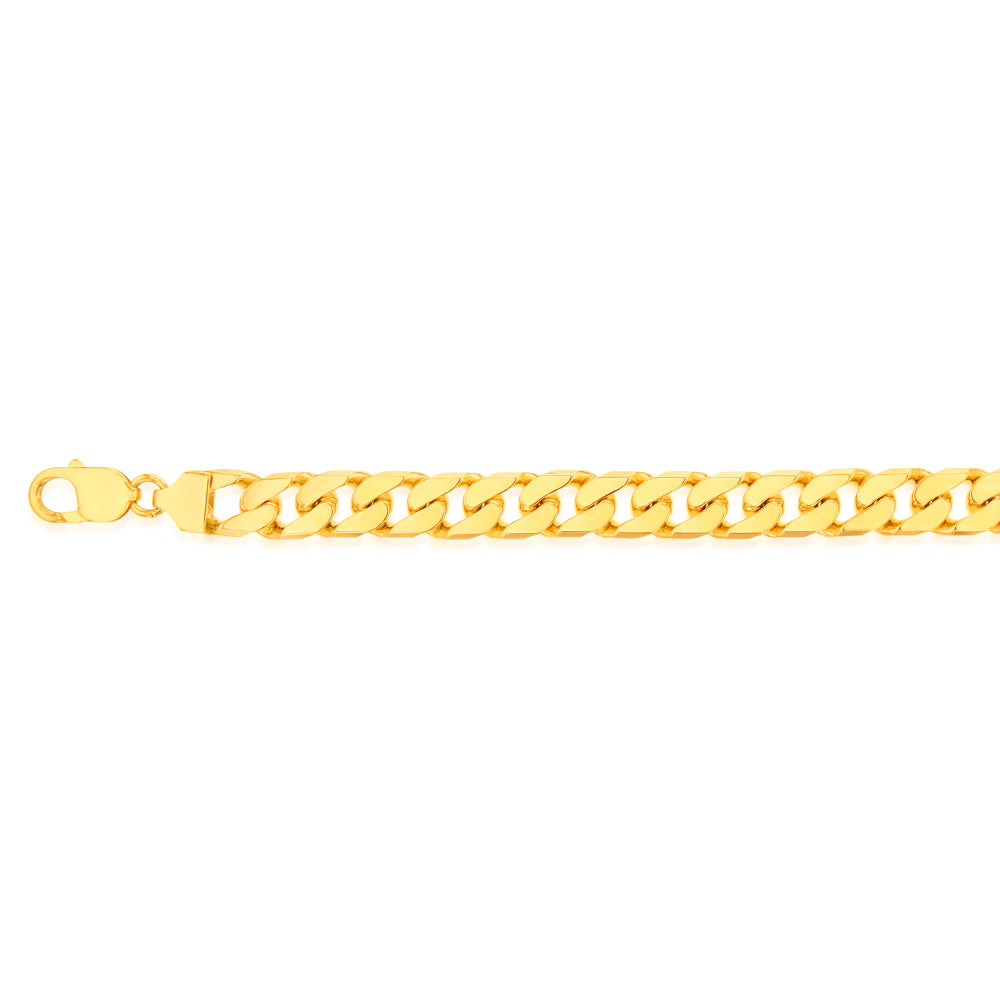 9ct Yellow Gold Heavy Curb Bevelled Flat 23cm Bracelet in 350 gauge Parrot Clasp