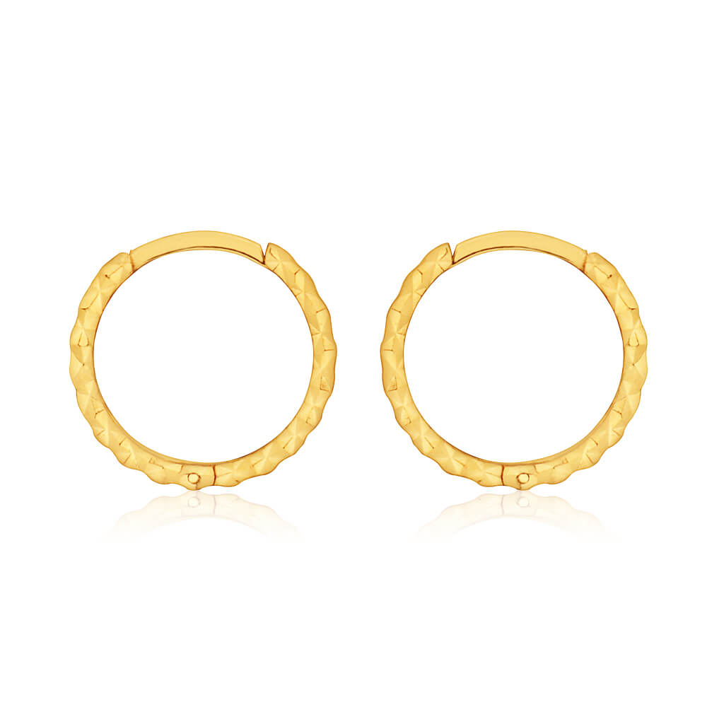 9ct Yellow Gold 8mm Dicut Hoop Earrings