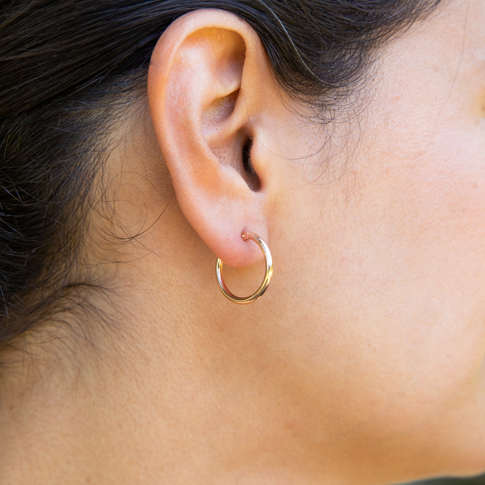 9ct Rose Gold Plain 15mm Hoop Earrings European made