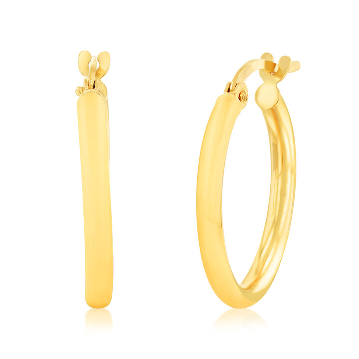 9ct Yellow Gold Plain 15mm Hoop Earrings