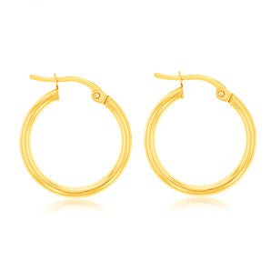 9ct Yellow Gold Plain Hoop 15mm European made