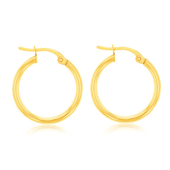 9ct Yellow Gold Plain Hoop 15mm European made