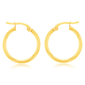 9ct Yellow Gold Plain 15mm Hoop Earrings