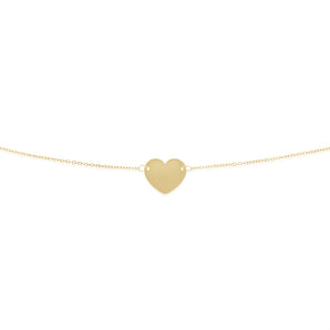 9ct Yellow Gold Plain Heart Disc Pendant on 42cm Chain