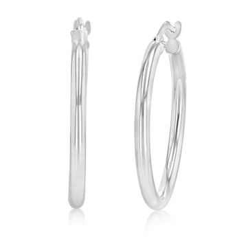9ct White Gold Plain 20mm Hoops