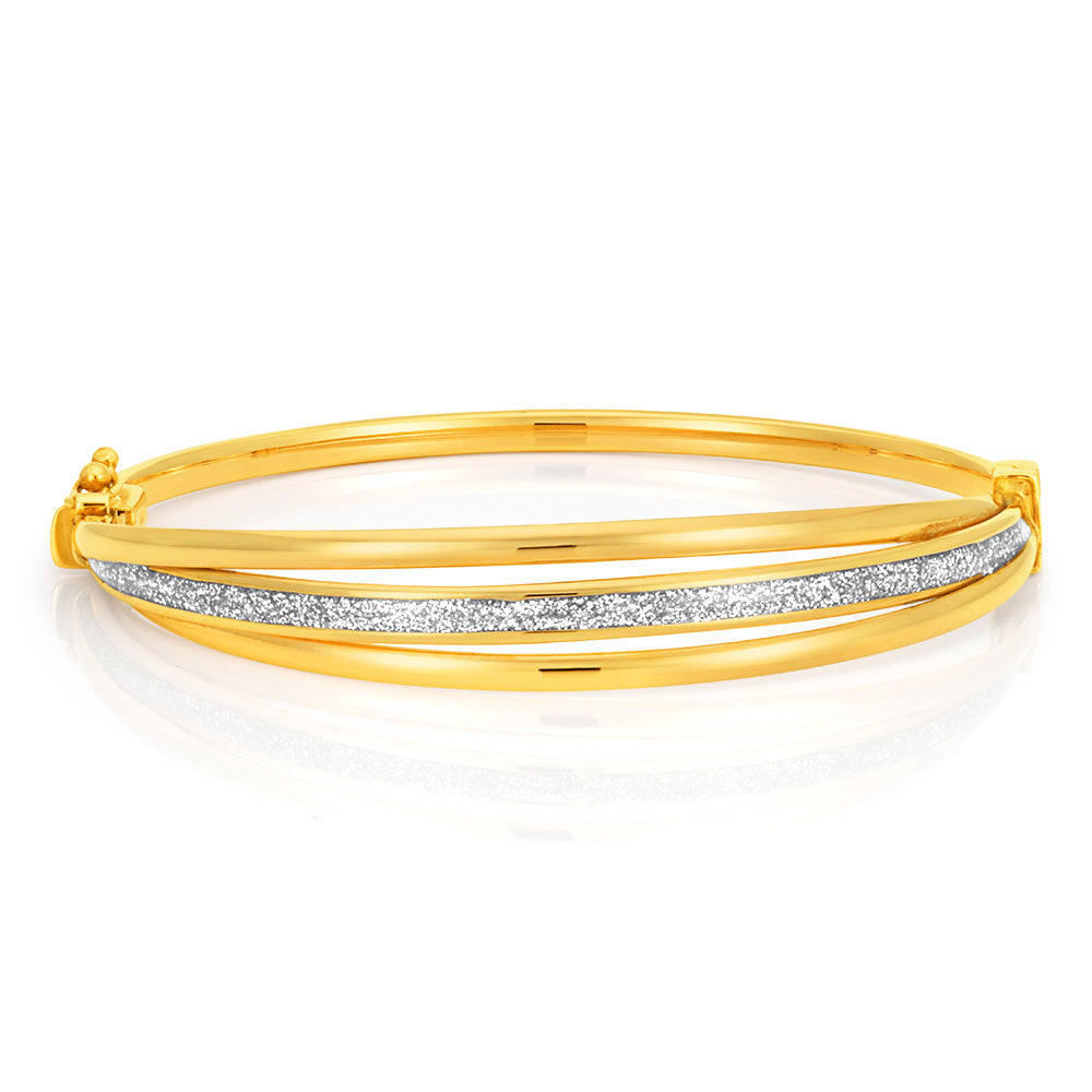 9ct Yellow Gold Bangle 65mm With Stardust Enamel Feature