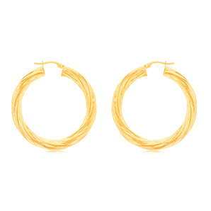 9ct Yellow Gold Twisted Striped 30MM Hoop Earrings 9Y