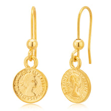 Load image into Gallery viewer, 9ct Yellow Gold Sovereign Coin Drop Hook Earrings