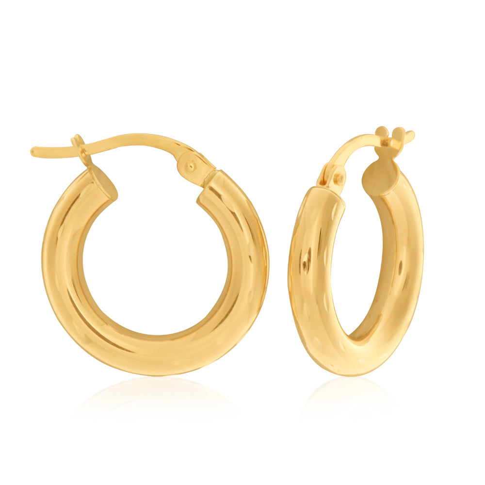 9ct Yellow Gold Diamond Cut 10MM Hoop Earrings