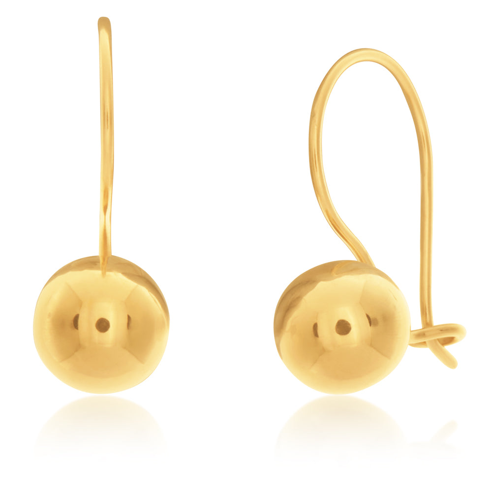 9ct Yellow Gold Plain Ball Earwire Earrings