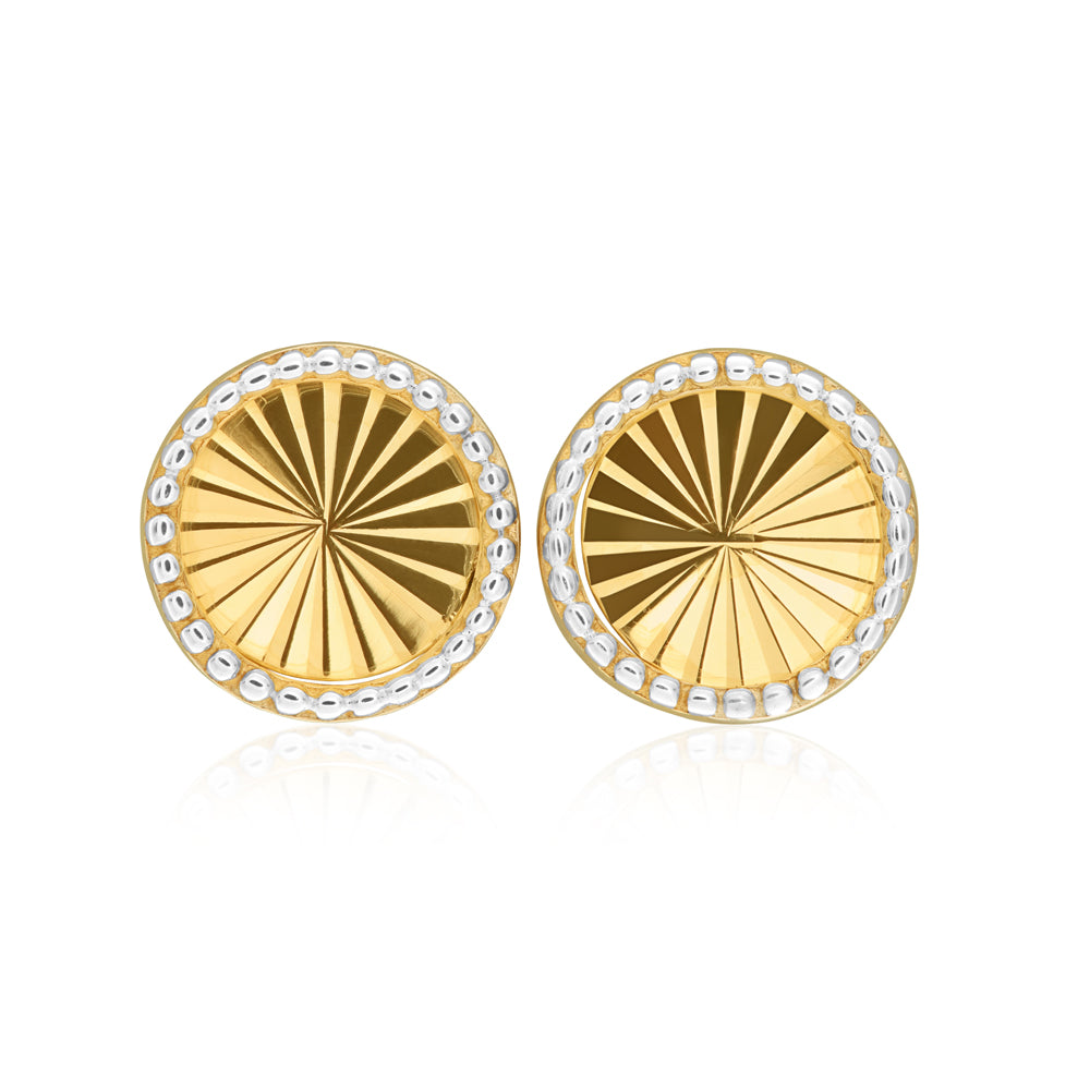9ct Yellow Gold Diamond Cut Circle Stud Earrings
