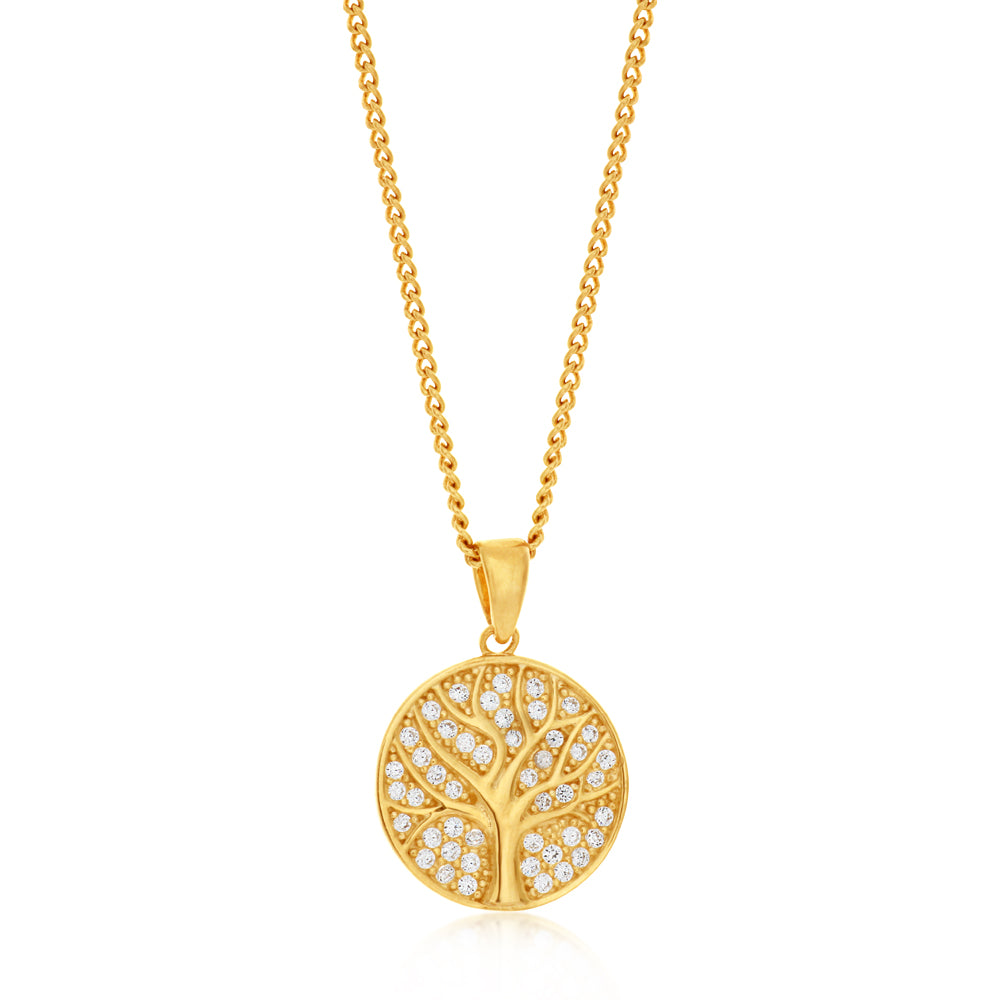 9ct Yellow Gold Tree of Life with Cubic Zirconia Pendant