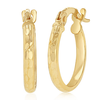 9ct Yellow Gold 10mm Diamond Cut Hoop Earrings