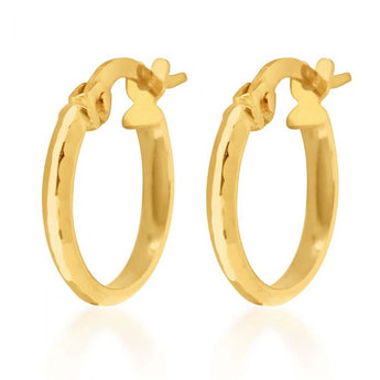 9ct Yellow Gold 10mm Diamond Cut Hoop Earrings