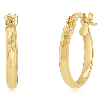 9ct Yellow Gold 10mm Diamond Cut Hoop Earrings