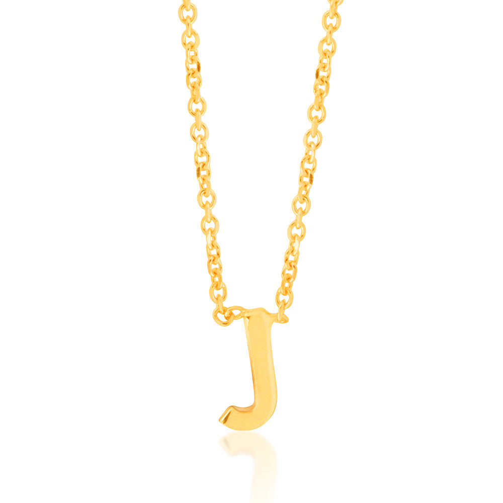 9ct Yellow Gold Initial "J" Pendant on 43cm Chain