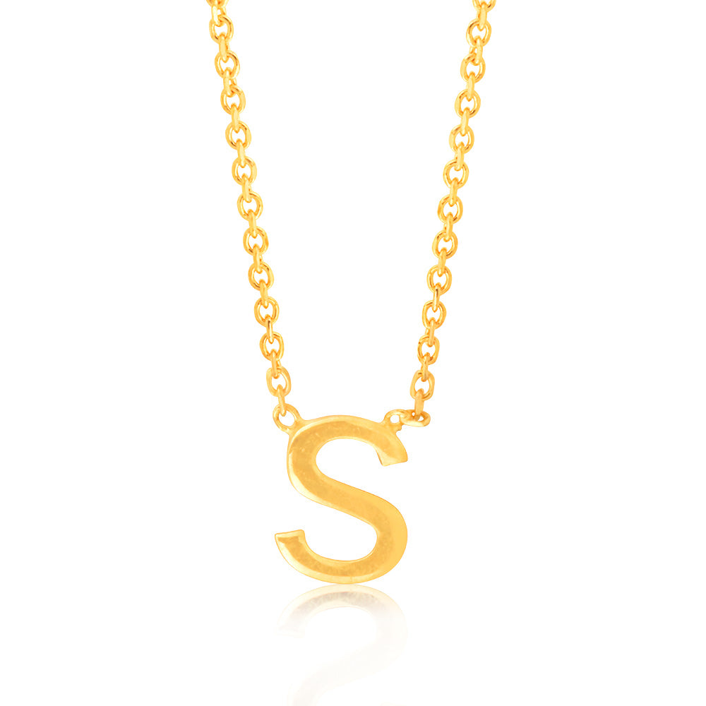 9ct Yellow Gold Initial "S" Pendant on 43cm Chain