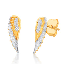 Load image into Gallery viewer, 9ct Yellow And White Gold Angel Wings Diamond Cut Stud Earrings