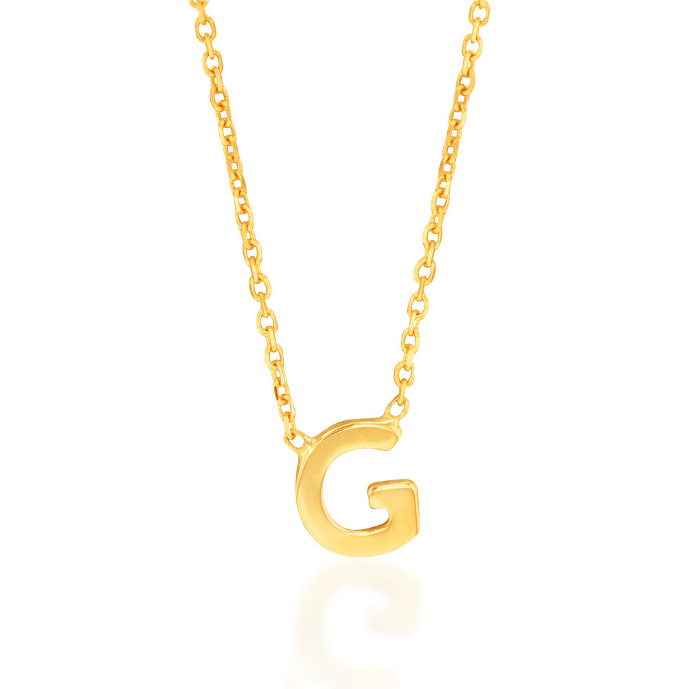 9ct Yellow Gold Initial "G" Pendant on 43cm Chain