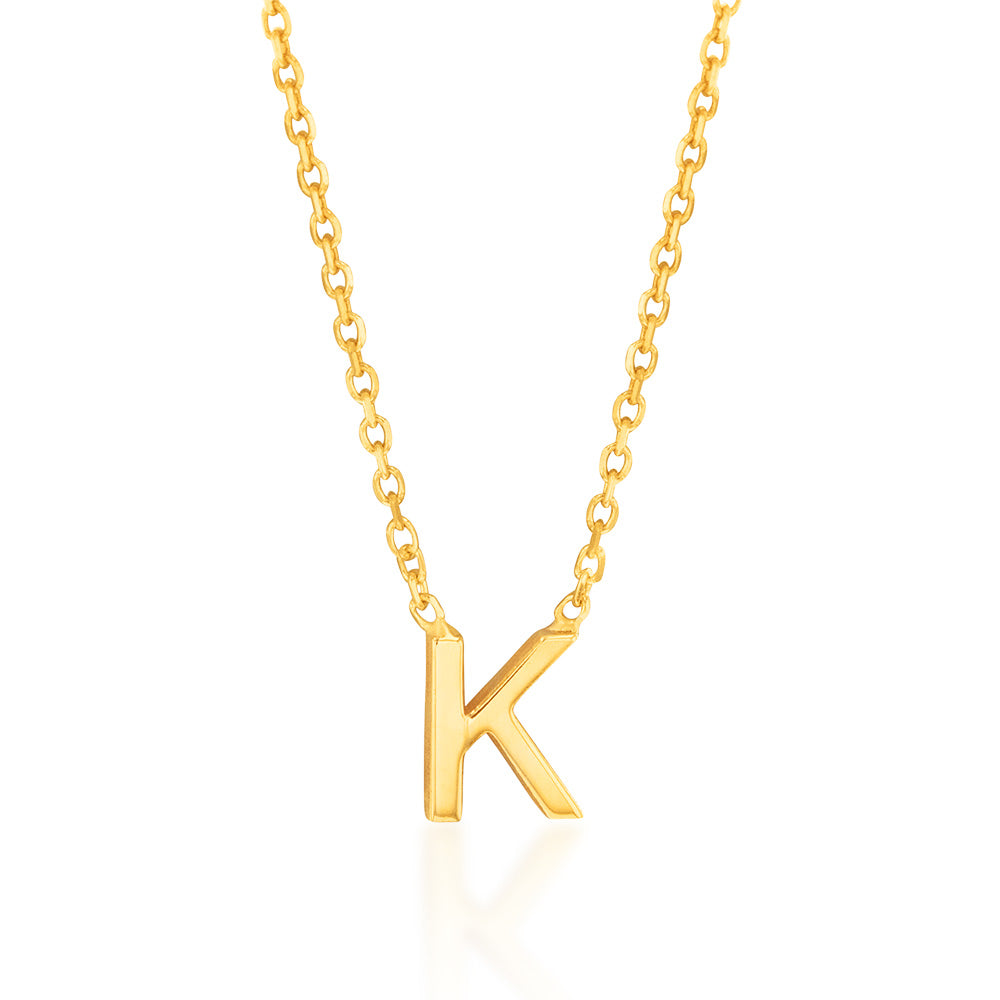 9ct Yellow Gold Initial "K" Pendant on 43cm Chain