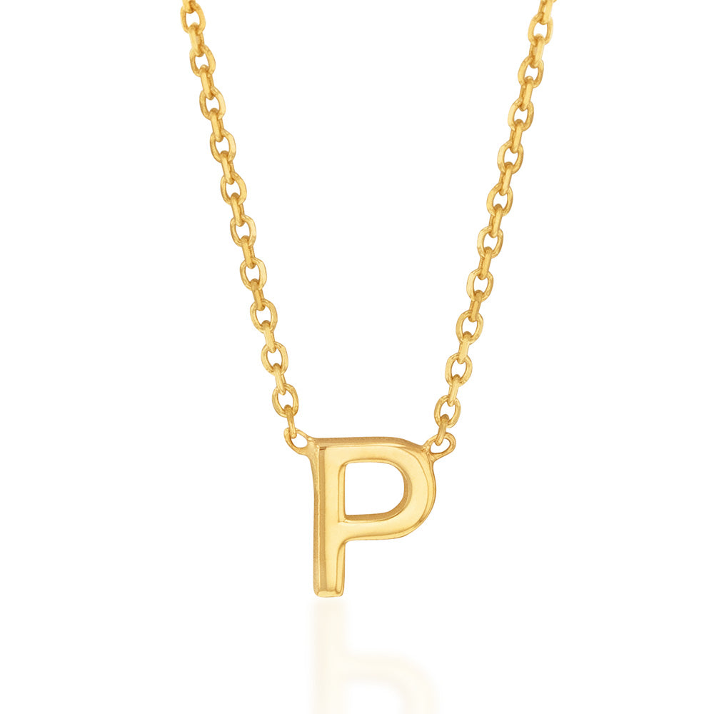 9ct Yellow Gold Initial "P" Pendant On 43cm Chain