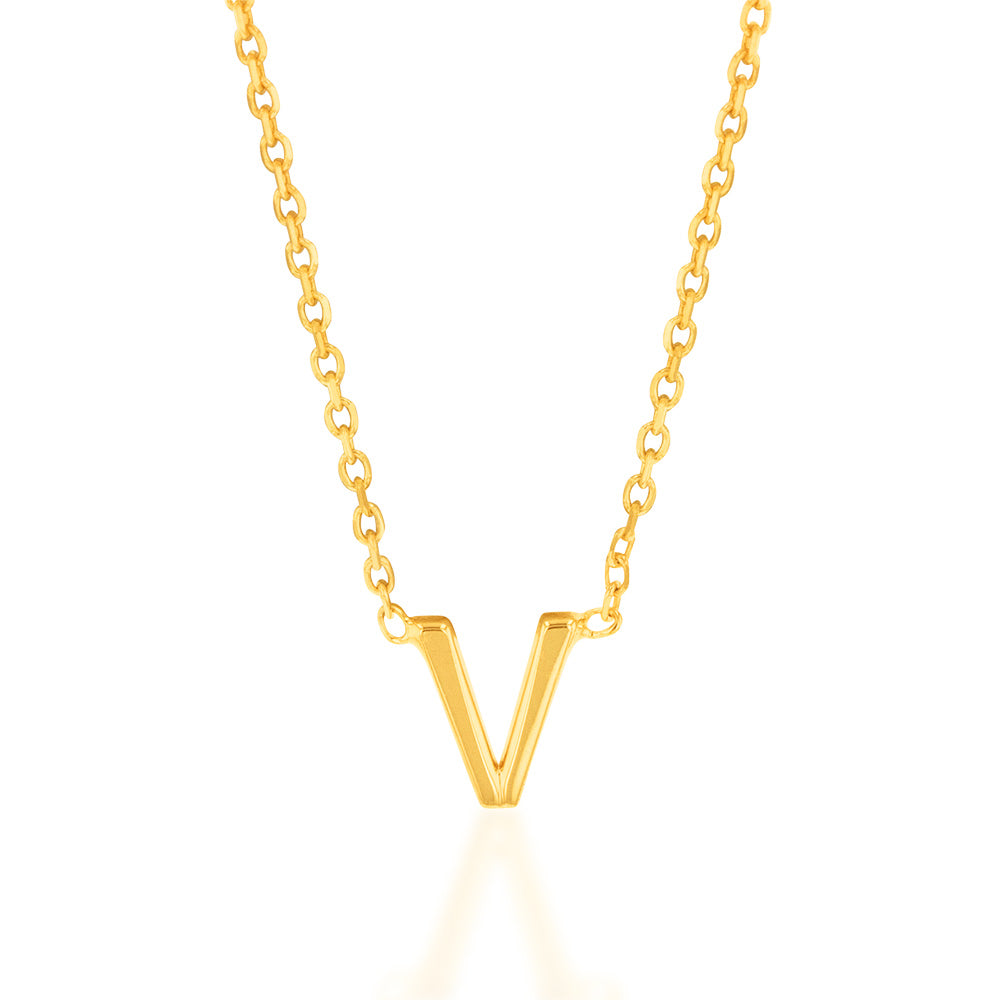 9ct Yellow Gold Initial "V" Pendant on 43cm Chain