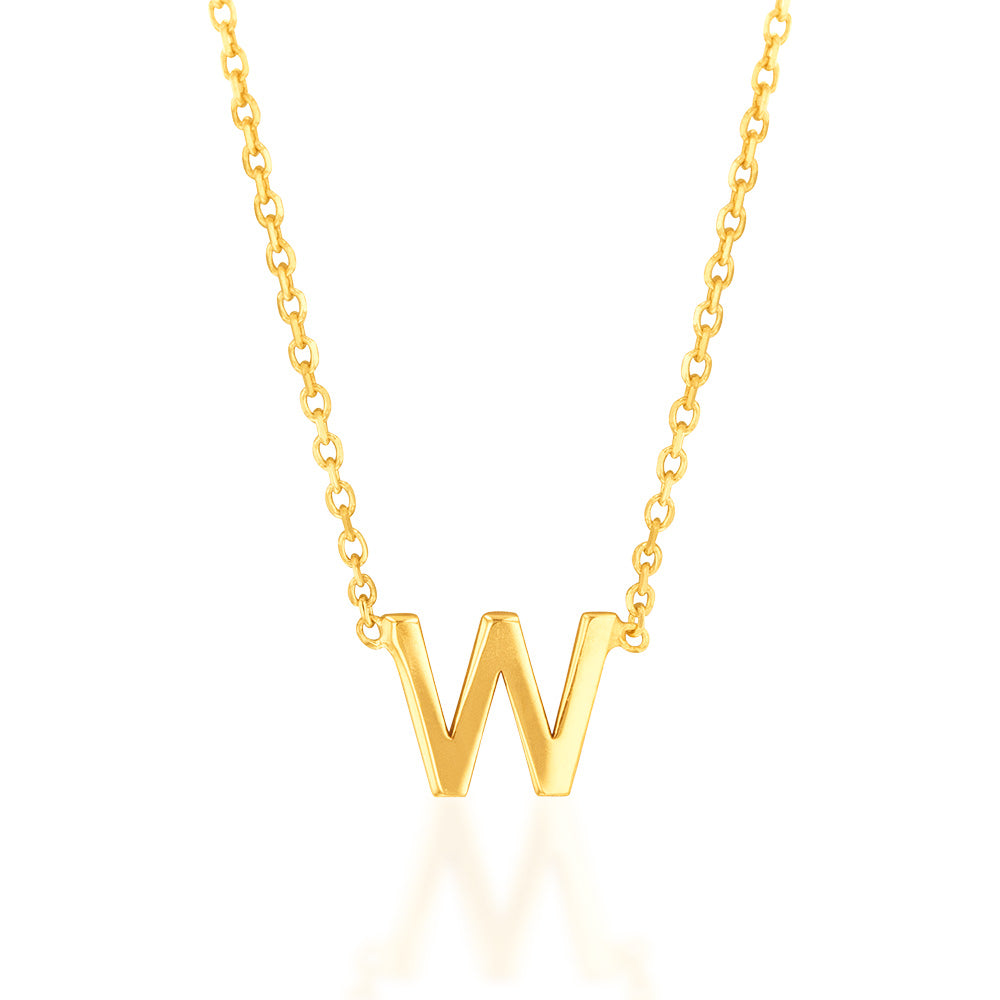 9ct Yellow Gold Initial "W" Pendant on 43cm Chain
