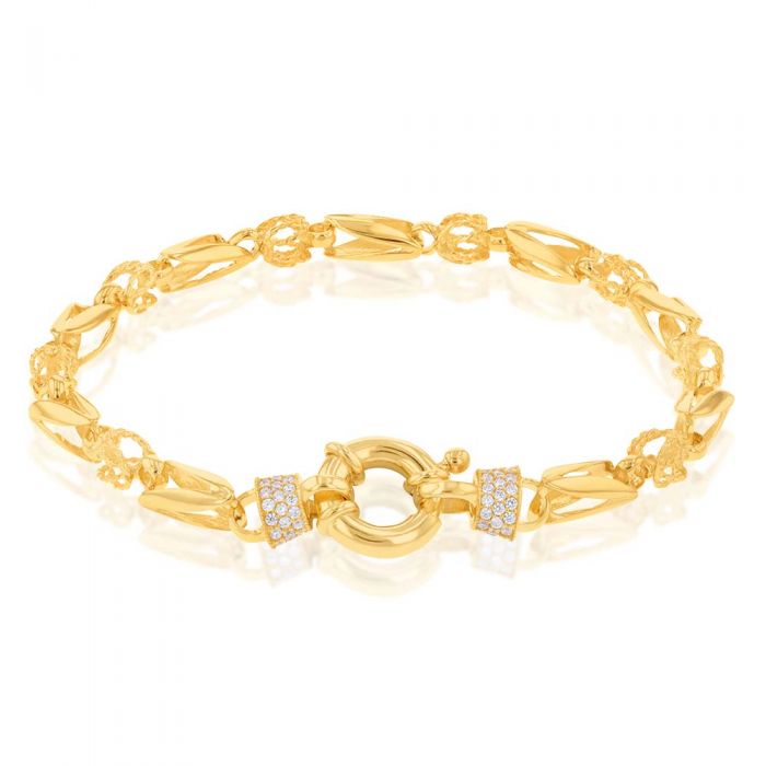 9ct Yellow Gold Fancy Tulip CZ 20cm Boltring Chain 