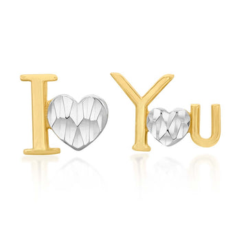 9ct Yellow Gold Diamond Cut I Love You Stud Earrings