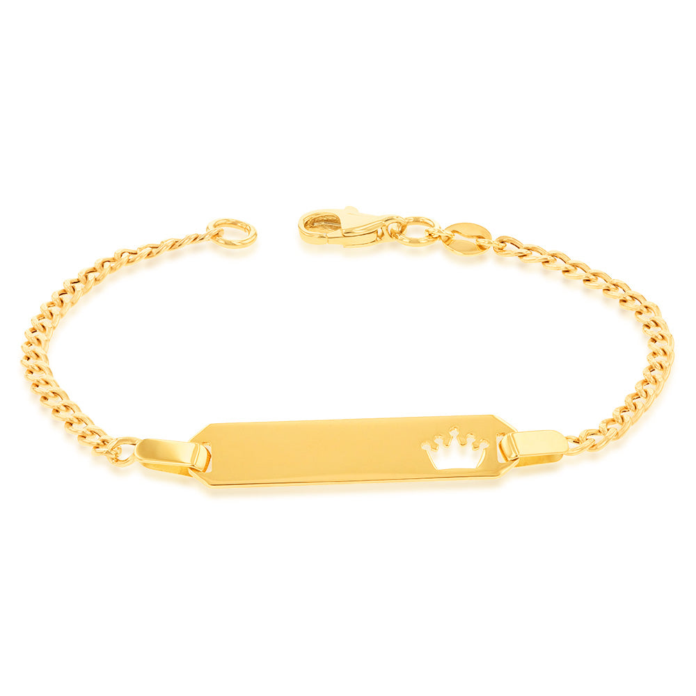 9ct Yellow Gold Crown Cut Out On ID Curb 14cm 'Baby' Bracelet
