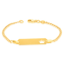 Load image into Gallery viewer, 9ct Yellow Gold Crown Cut Out On ID Curb 14cm &#39;Baby&#39; Bracelet