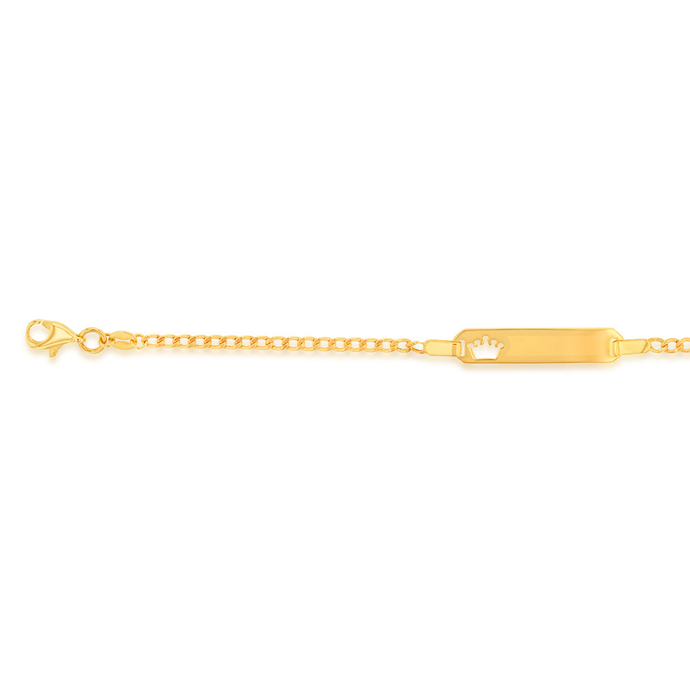 9ct Yellow Gold Crown Cut Out On ID Curb 14cm 'Baby' Bracelet