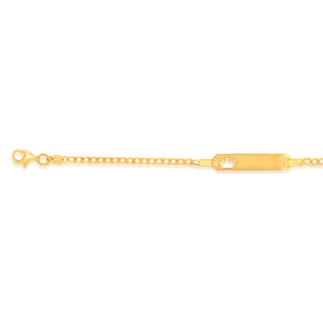 9ct Yellow Gold Crown Cut Out On ID Curb 14cm 'Baby' Bracelet