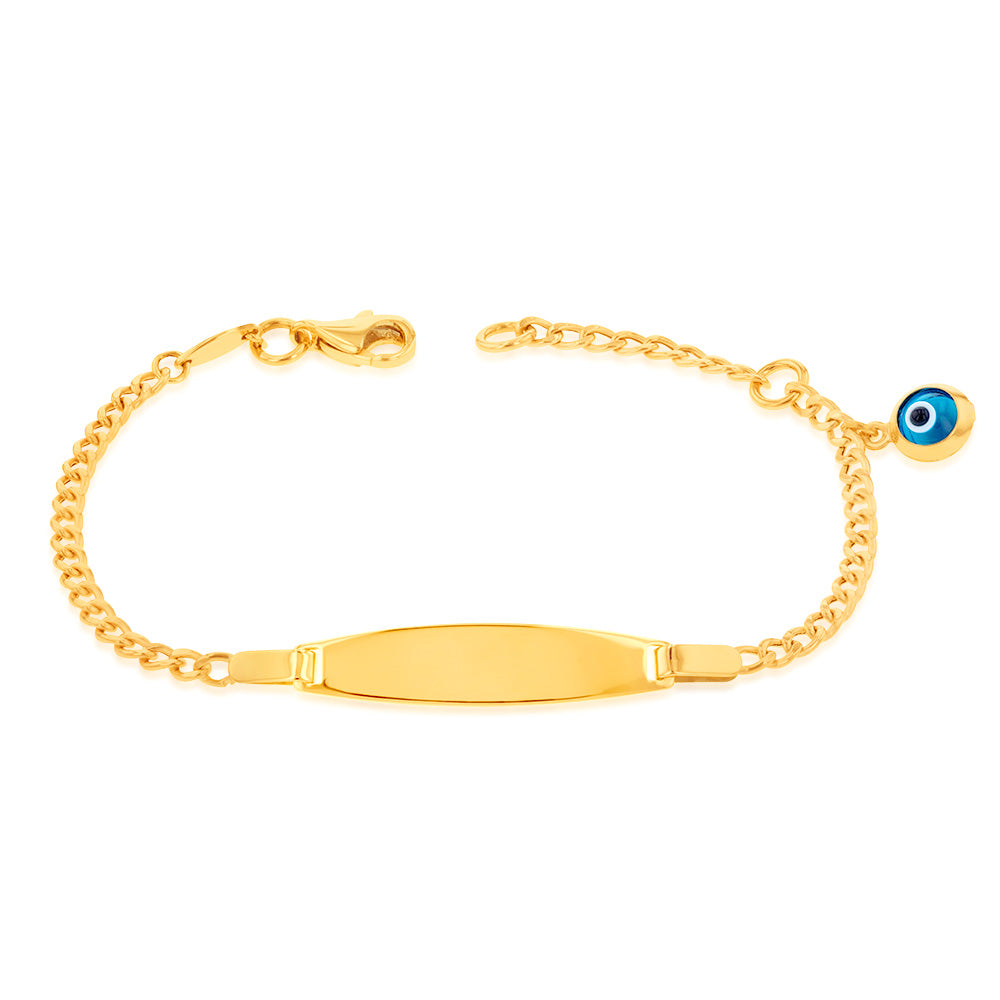 9ct Yellow Gold ID Evil Eye Curb Bracelet