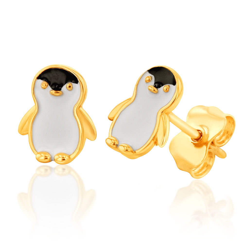 9ct Yellow Gold Penguin Stud Earrings