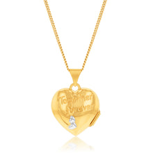 Load image into Gallery viewer, 9ct Yellow &amp; White Gold Two Tone Together Forever On Heart Locket Pendant