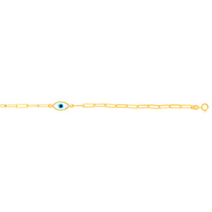 9ct Yellow Gold Evil eye On Paperclip 19cm Bracelet