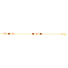 Load image into Gallery viewer, 9ct Yellow Gold Red And Pink Heart 25cm Anklet